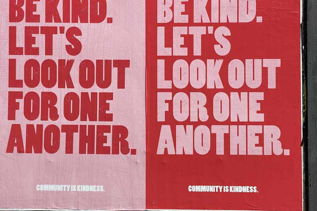 Posters with colors inverted related to community kindness.