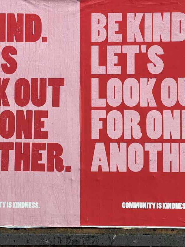 Posters with colors inverted related to community kindness.