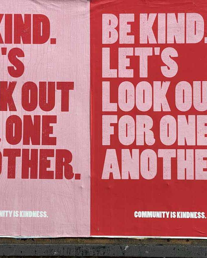 Posters with colors inverted related to community kindness.