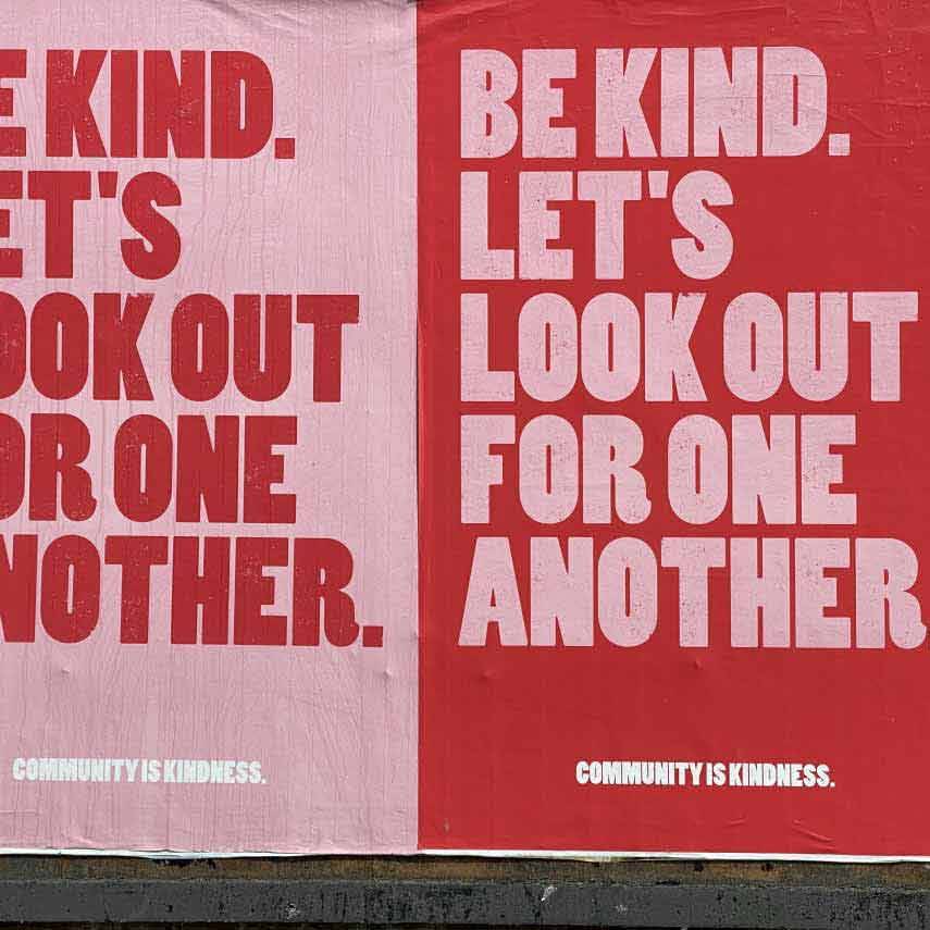 Posters with colors inverted related to community kindness.